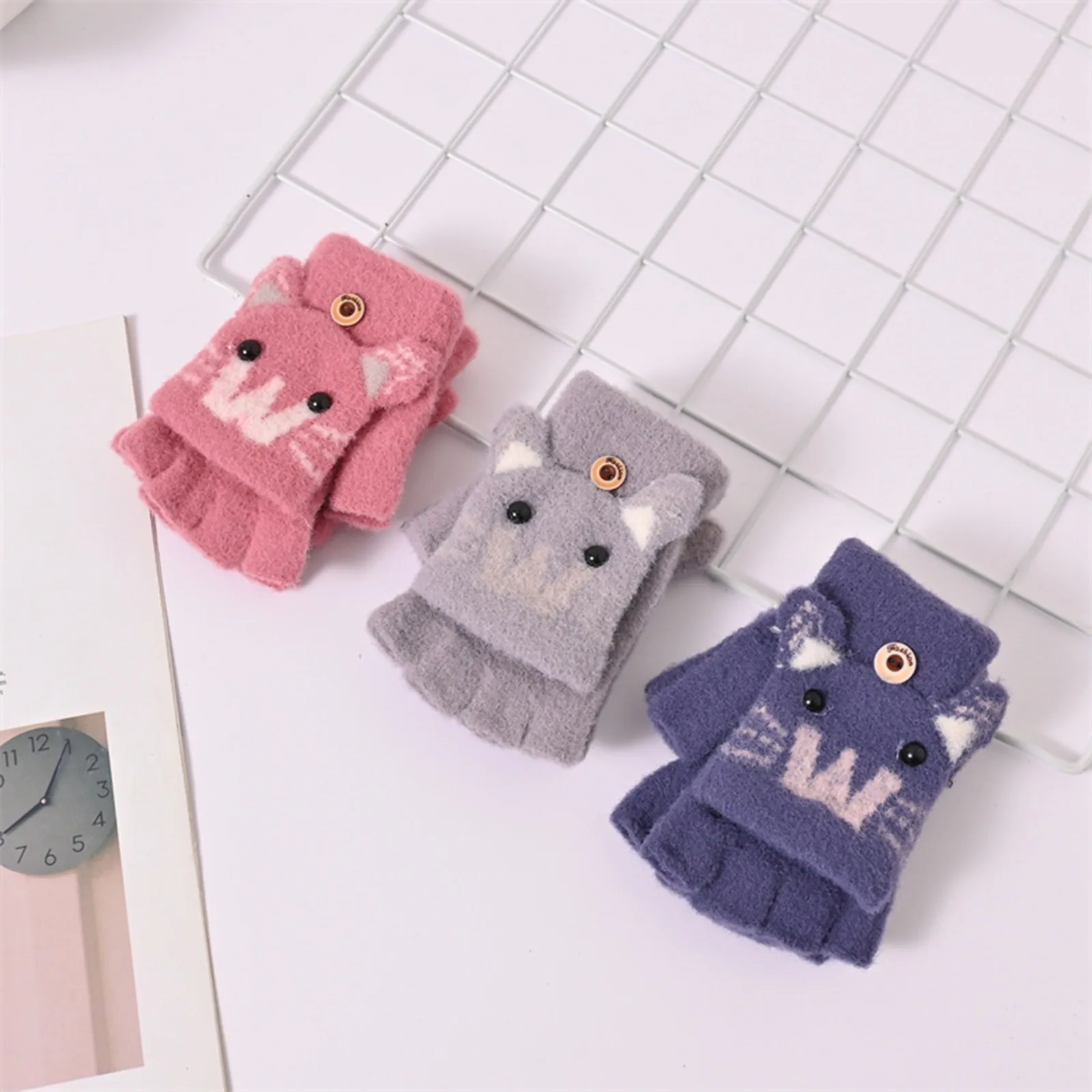 

Мультяшный чехол откидные перчатки для мальчиков и девочек детские зимние шерстяные перчатки для малышей перчатки с пальцами с варежкой перчатки-трансформеры