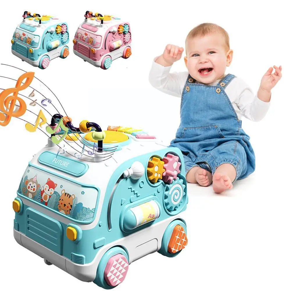 

Детский музыкальный автобус, игрушки Монтессори, занятый ползанием, обучающий автомобиль, 9 игрушек, 18 игрушек, детские игрушки 6 12 месяцев с ...