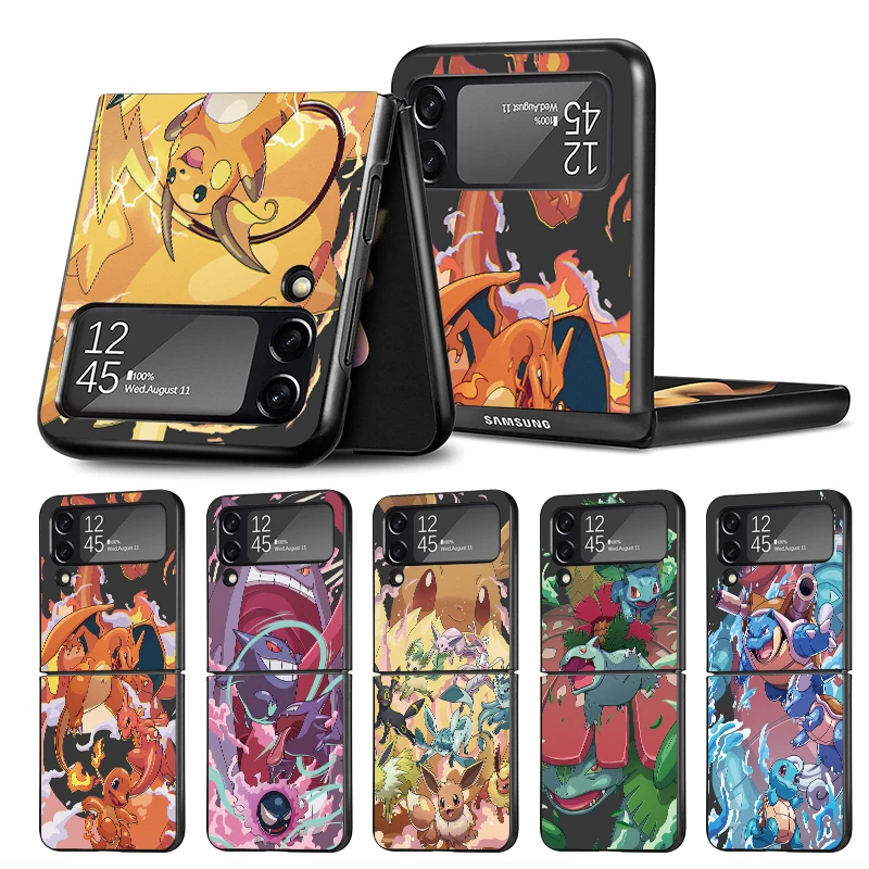 Чехлы с аниме Gengar Evoli P-okemon для Samsung Galaxy Z Flip 4 3 Z Flip 4 Flip 3 ZFlip 4 ZFlip 4 ZFlip 3 5G жесткий противоударный чехол