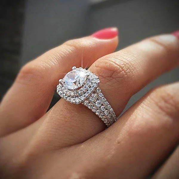 

Solid Silver S925 Jewelry 2 Carats Diamond Ring Women Anillos Bizuteria Wedding Diamond Gemstone S925 Silver Rings Box Anel