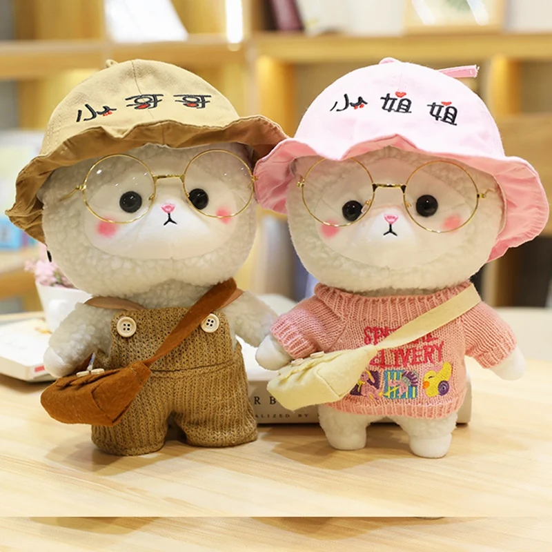 30cm Cute Alpaca Plush Doll Soft Stuffed Alpacasso Toys with Clothes Kawaii Animals Birthday Gifts For Girls Kids - купить по