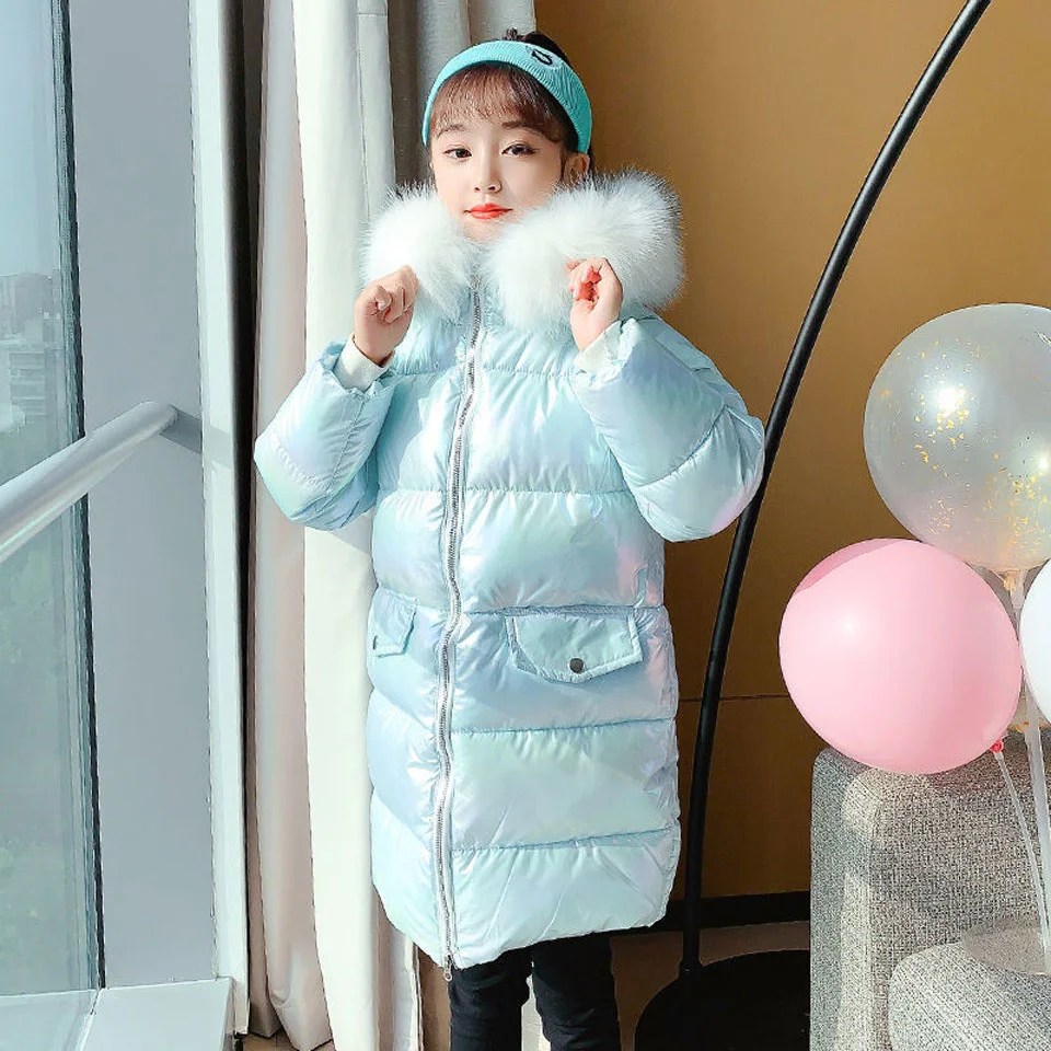 

Winter Newest Color Sale Solid Baby Girls Down Parkas Coats Windproof Thicken Warm Outerwear Fur Collar Hooded Girls Clothing