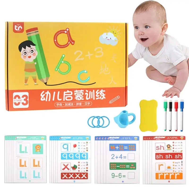 

Montessori Drawing Toy Pen Control Training Color Shape Match Game Set Toddler Learn Activities Educational Book