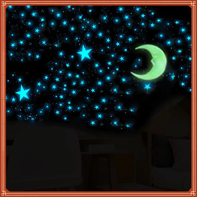 

Star And Moon Combination 3D Wall Sticker Living Room Bedroom Decoration For Kids Room Home Glow In The Dark Stickerswall art