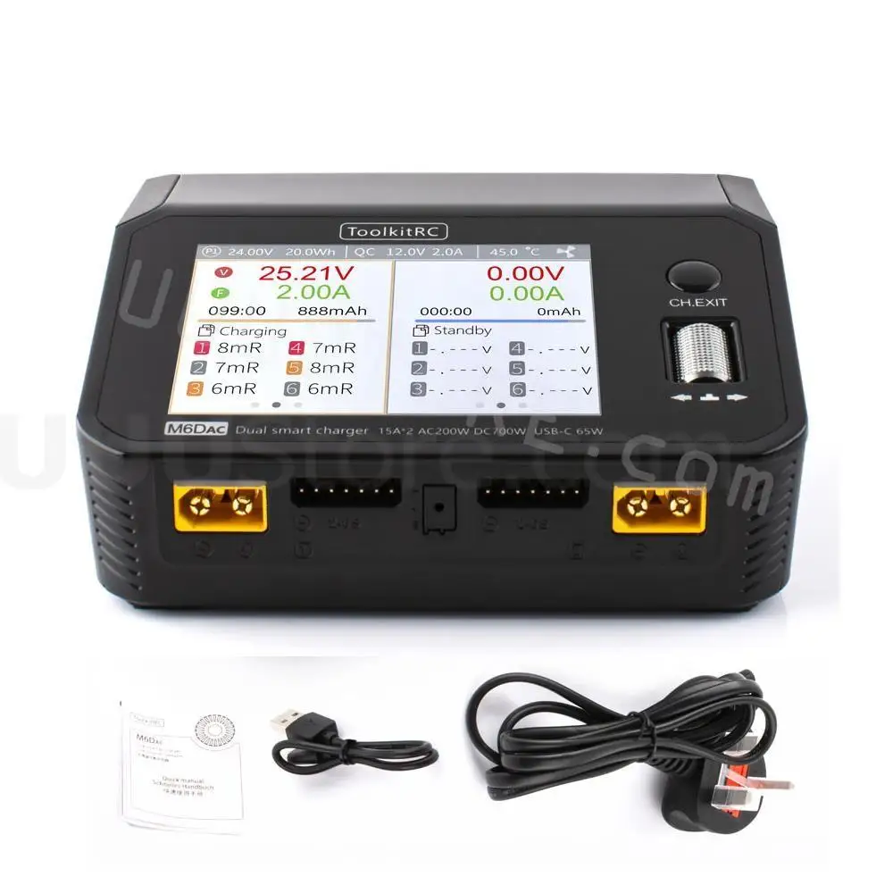 ToolkitRC M6DAC 350 Вт x 2 USB-C 65 AC DC Dual Smart Charger Разрядное устройство Баланс батареи для 1-6S Lipo