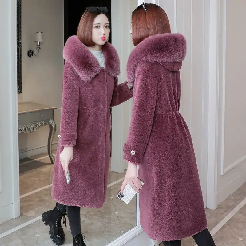 2022 Women New Real Natural Fur Coat Winter Female Winter Jacket Long Wool Coat Jackets Ladies Long Sleeve Clothes Outwear E662