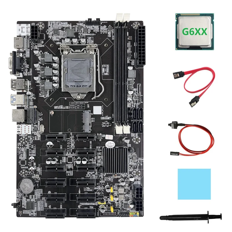 

HOT-B75 12 PCIE ETH Mining Motherboard+G6XX CPU+SATA Cable+Switch Cable+Thermal Pad+Thermal Grease BTC Miner Motherboard
