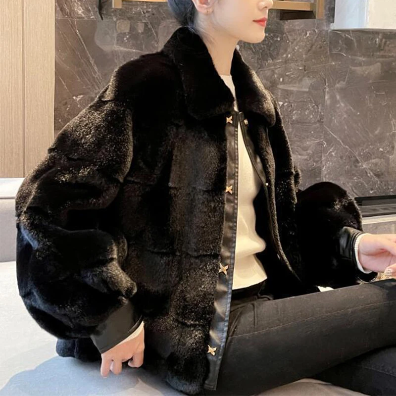 Mink Fur Coat Warm Plush Jackets Women Winter Outerwear 2022 Faux Fur Coat Female Artificial Rex Rabbit Fur Jacket Fluffy Coats
