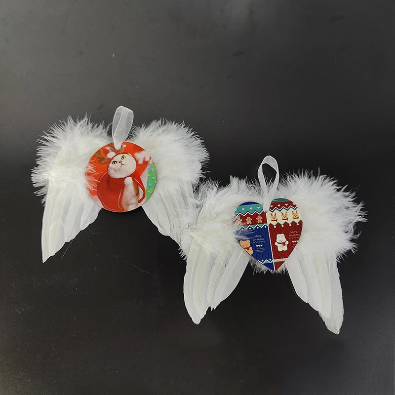 

5pcs Sublimation MDF Blank Angel Wing Christmas Tree Pendant Vintage Feather Wing Lovely Home Party Wedding Decoration Hanging