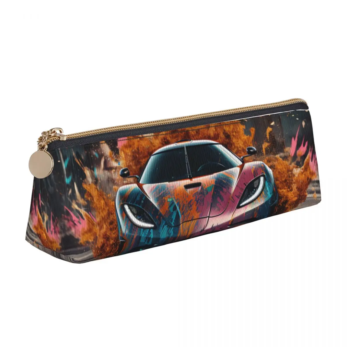 

Ultimate Sports Car Triangle Pencil Case Liquid Splash Explosion Vintage Pencil Box For Teens Stationery Leather Pen Organizer