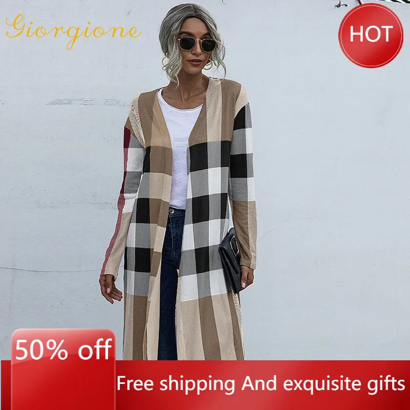 

Women's Cardigan Giorgione Genuine Good Stuff 2021 Autumn Plaid Fashion Buttonless Straight Cardigan for Women