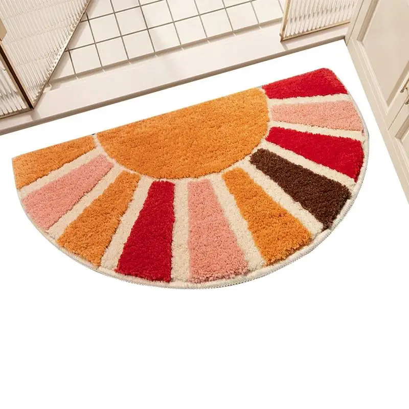 

Half Circle Sun Bath Rug Half Round Shower Rug 16x30in Semi Round Mat Water Absorbent Bath Rug For Bathroom Floor Mat Sunflower