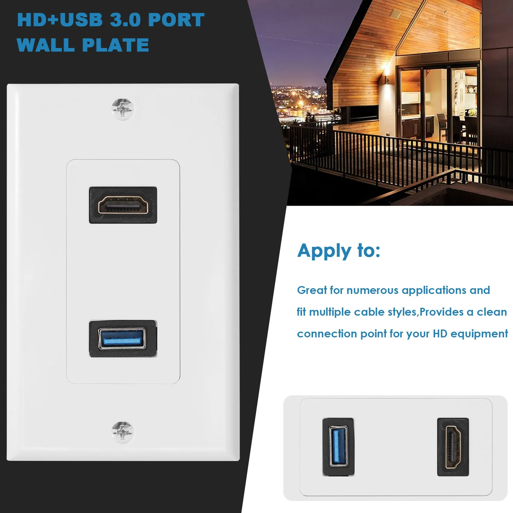 1x2-портовый HDMI + USB 3.0 гнездовой настенный удлинитель розетки для лицевой панели