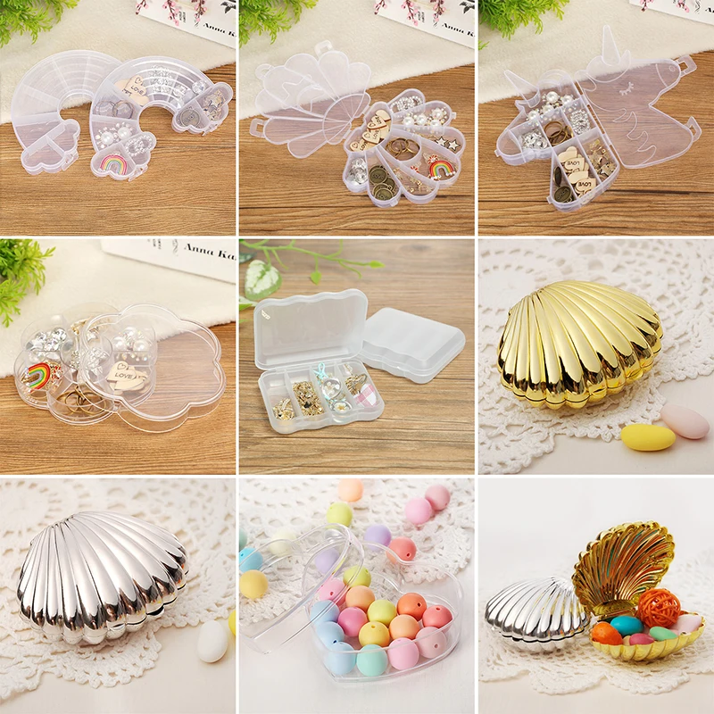 

Creative Acrylic Gold Sliver Seashell Shape Earrings Necklace Packaging Gift Boxes Storage Jewelry Box Display Organizer