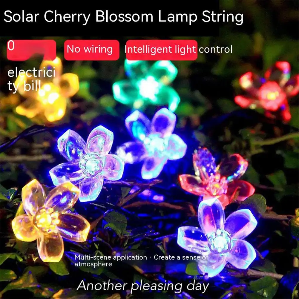 

NEW 5m/6.5m/7m/12m Peach Flower Solar Lamp 8 Functions Led String Fairy Lights For Outdoor Wedding Decoration