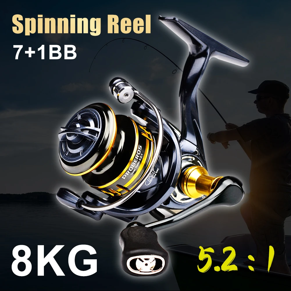 

135g Super Light Fishing Reel 7+1BB High Speed 5.2:1 Gear Ratio Max Drag 8Kg Spinning Reel with Aluminum Spool for Freshwater