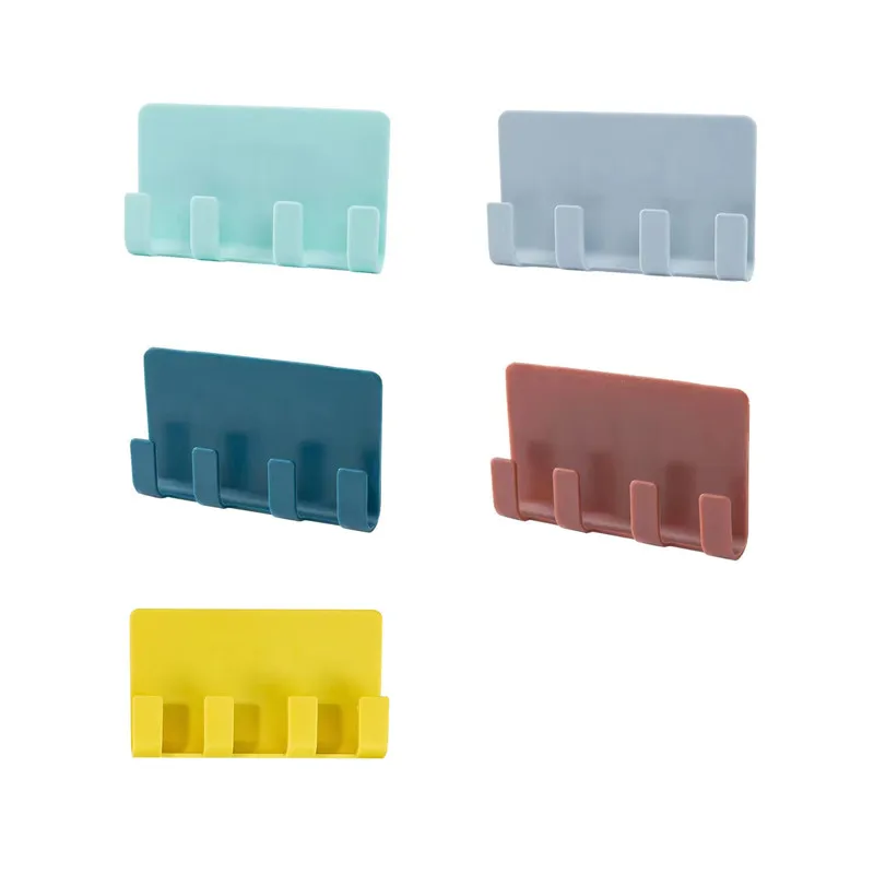 

1/2/3pcs Solid Color Wall Mounted Punch Free Mobile Phone Holder Charging Rack Multifunctional Four Hook Plastic Storage Rack