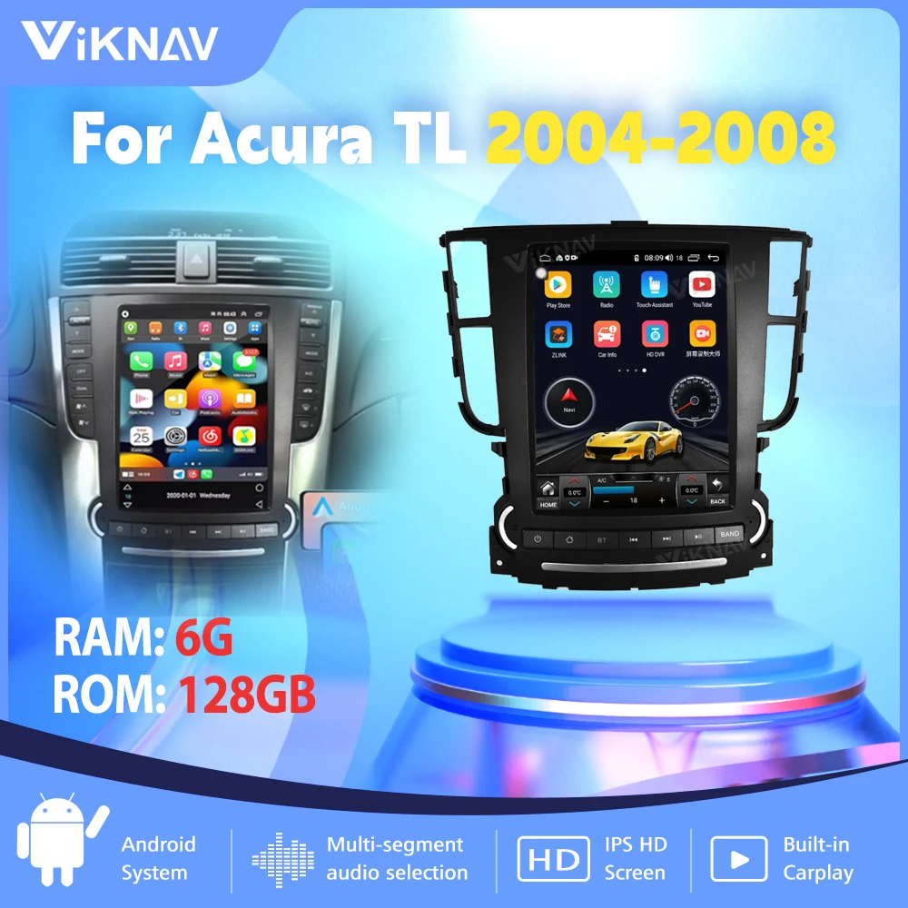 10 inch Android 12 Car Radio For Acura TL 2004-2008 Carplay GPS Navigation Multimedia player Head Unit With AC Panel