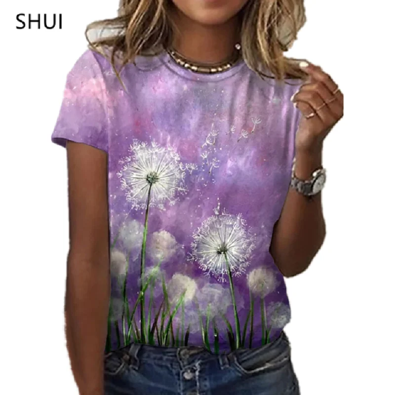 

2022Nieuwe Damesmodetrend Ronde Hals Korte Mouw Top Casual Bloemenprint Trui Zomer Losse Grote Maat All-Match T-shirt