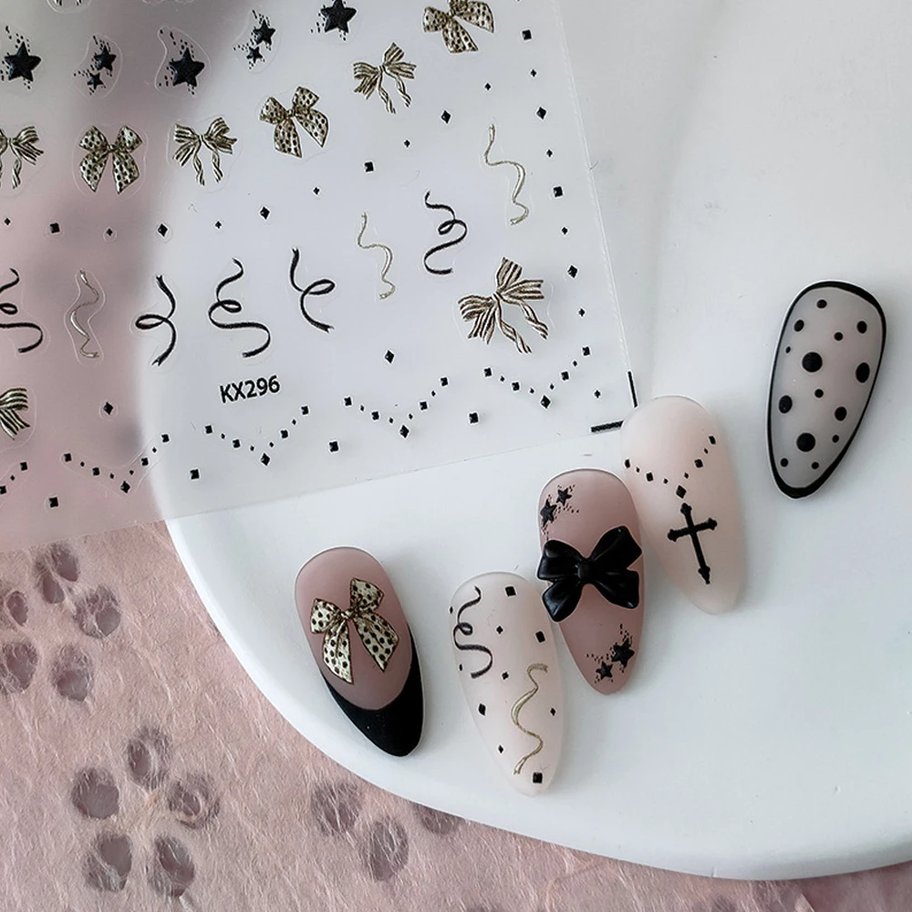 Bow Tie Series Embossed Nail Art Stickers 5D The Cross Stars Design Ultra-thin Charm Sliders Manicure Decals Nails Tips Supplies