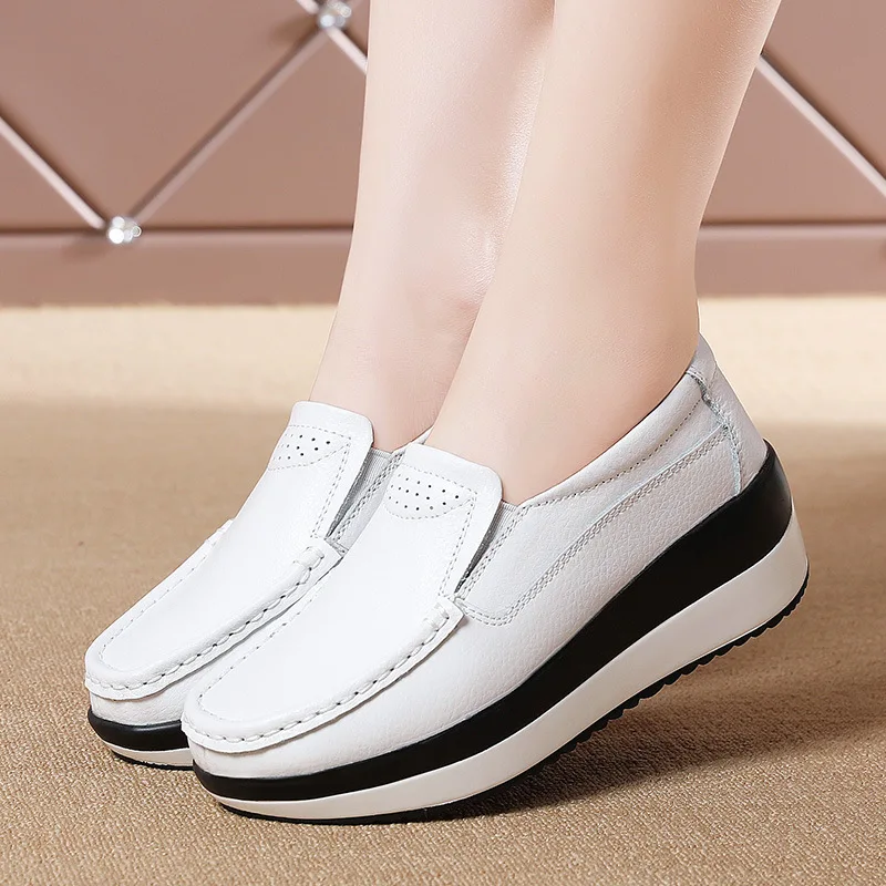 Women Flats Platform Shoes Women Elegant Genuine Leather Shoes Woman Autumn Slip On Casual Flat Shoes Women Zapatos De Mujer