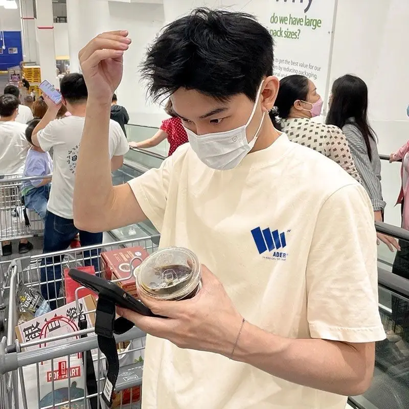 

2023 Модная брендовая свободная хлопковая футболка с коротким рукавом и принтом для пары