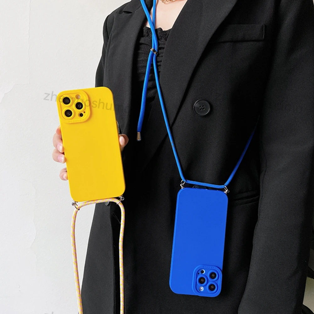 new crossbody necklace cord lanyard square liquid silicone phone case for iphone 13 12 11 pro xs max x xr 7 8 plus se soft cover free global shipping