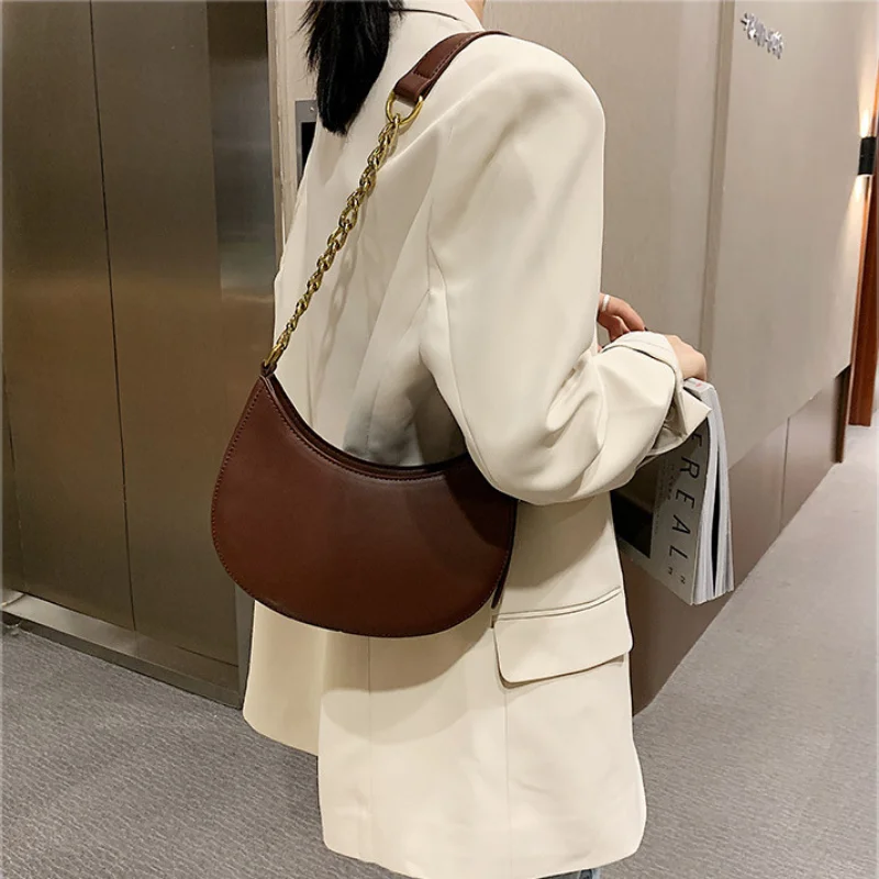 Women's Retro Luxury Solid Color Small Shoulder Bag Fashion Chain Underarm Handbag for Femele Travel Free Shipping сумка женская