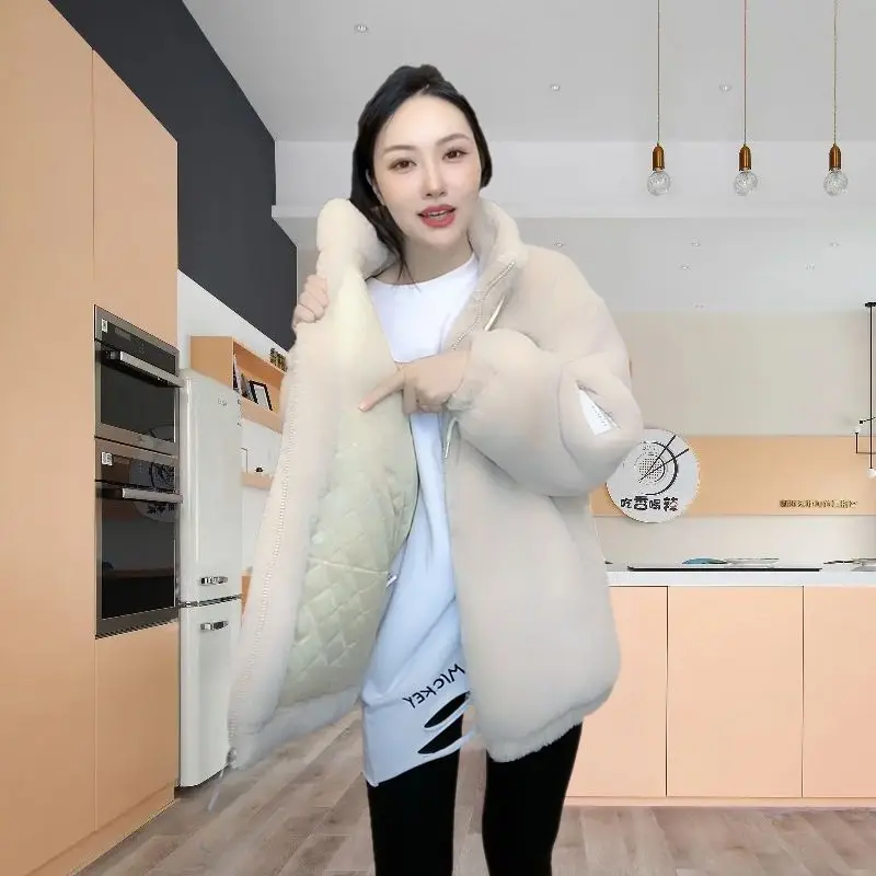 

A Autumn Winter Jacket Women Parkas Korean Long Sleeve Down Cotton Padded Female Jacket Short Lightweight Warm Add Wool Outwear