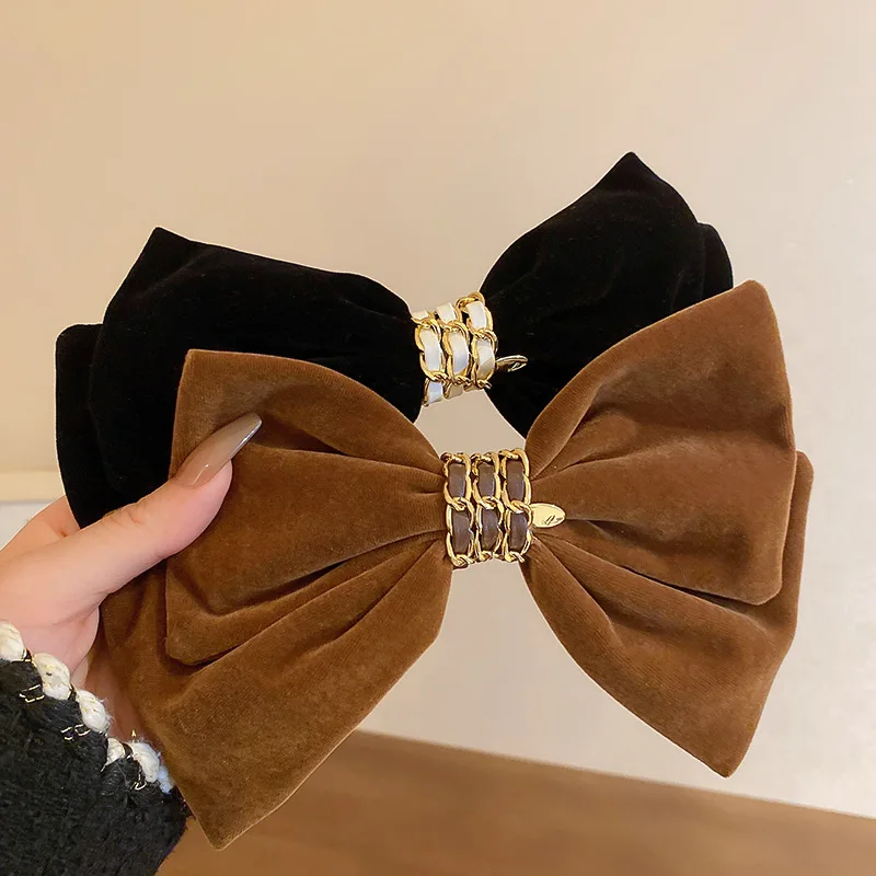 

New girl hair accessoires leather-wrapped chain bow hair clips fashion touch back head spring clip headwear femal