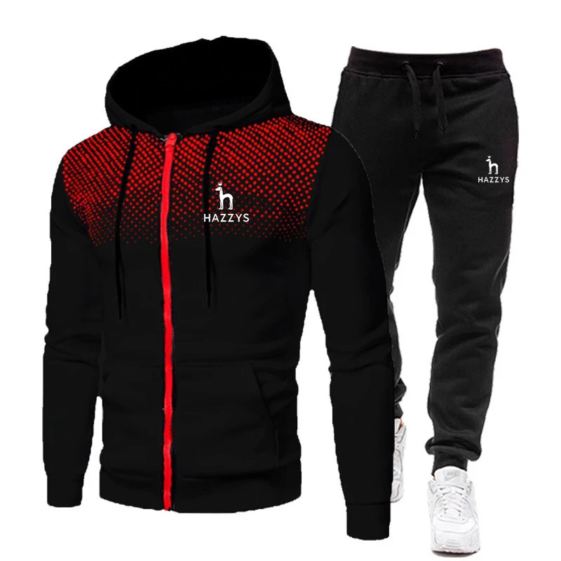 HAZZYS Autumn Winter New Men's Sportswear Suit Zip Hoodie+Pants Two Piece Men Casual Training Jogging Wear Gym Sportswear Set