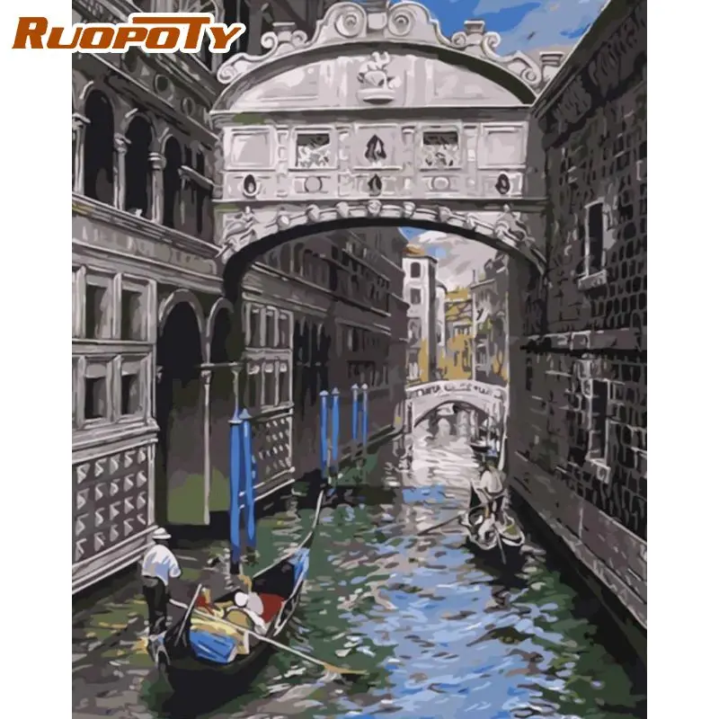 

RUOPOTY Modern Painting By Numbers For Adults Decorative Painting Water Towns Artcraft Diy Gift Handpainted Picture Drawing