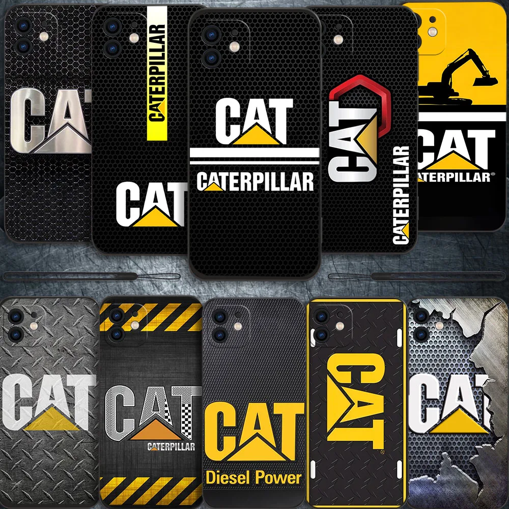 

Excavator Caterpillars Phone Case For iPhone 15 14 13 12 11 Pro Max Mini XR XS SE20 CAT 8 7 Plus Silicone Cases with Hand Strap