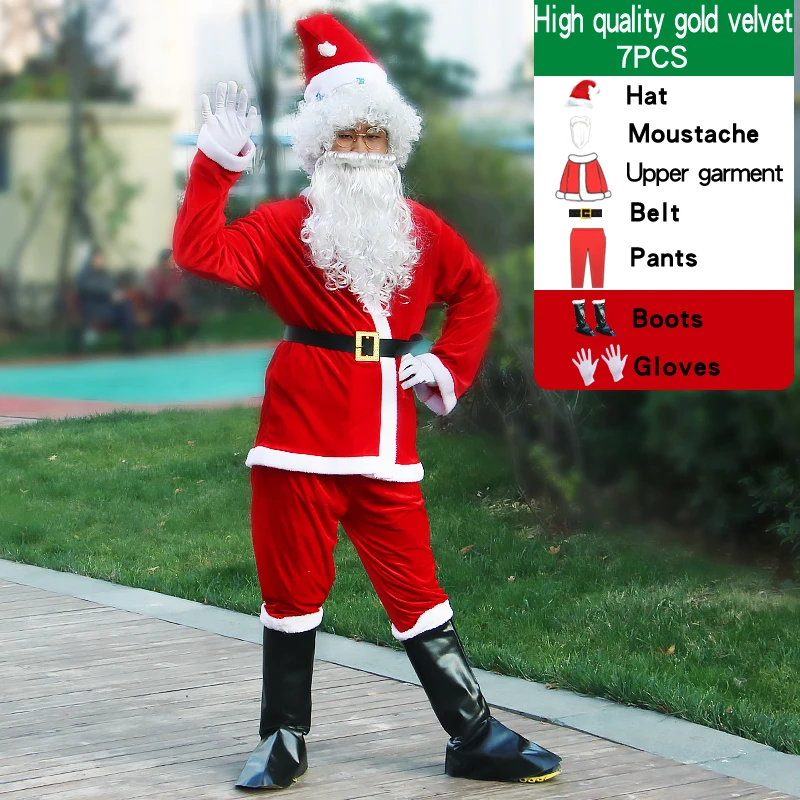 

Halloween Santa Claus Costume 9pcs/Lot In Christmas Cosplay Party Clothes Fancy Dress Men Costume Suits For Adults