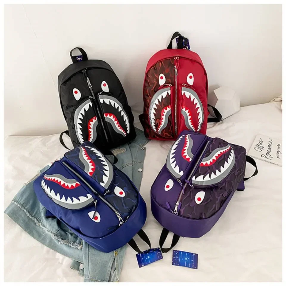 

20223 New shark schoolbag personality graffiti student backpack men's and women's fashion trend backpack