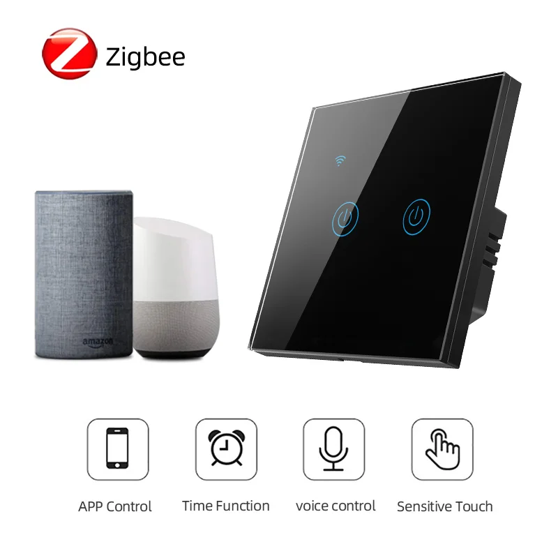 Умный выключатель света ZigBee, сенсорный настенный выключатель с нейтральным проводом, 1/2/3/4 клавиши, 220 В, работает с Alice Alexa Google