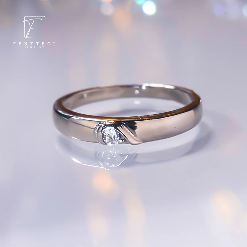 FENTTECI High Carbon Diamond Ring S925 Sterling Silver Platinum Plated Couple Ring For Lovers Men And Women Engagement Ring Gift