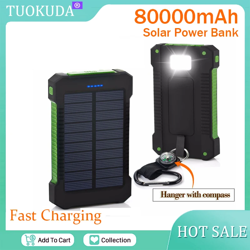 80000mah solar power bank large capacity portable mobile phone charger led outdoor travel powerbank for xiaomi samsung iphone free global shipping