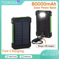 80000mAh Solar Power Bank Large-Capacity Portable Mobile Phone Charger LED Outdoor Travel PowerBank for Xiaomi Samsung IPhone