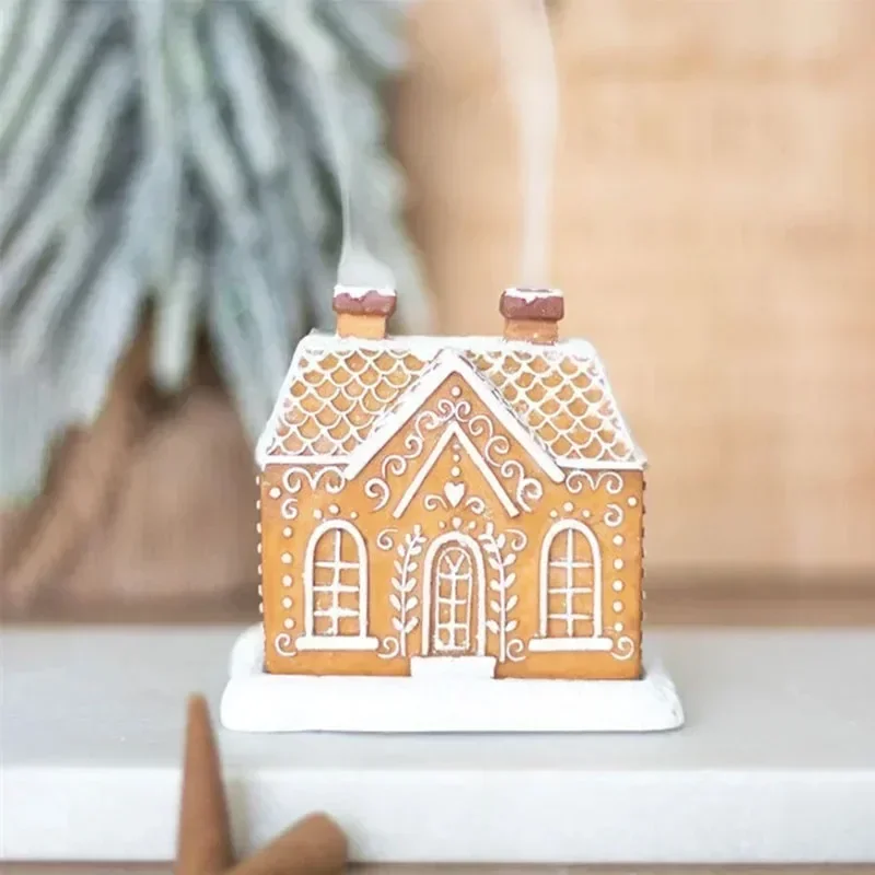 

Nordic Christmas Snow Top Resin Gingerbread Cabin Incense Burner Living Room Tea Table Incense Burner Craft Christmas Decoration