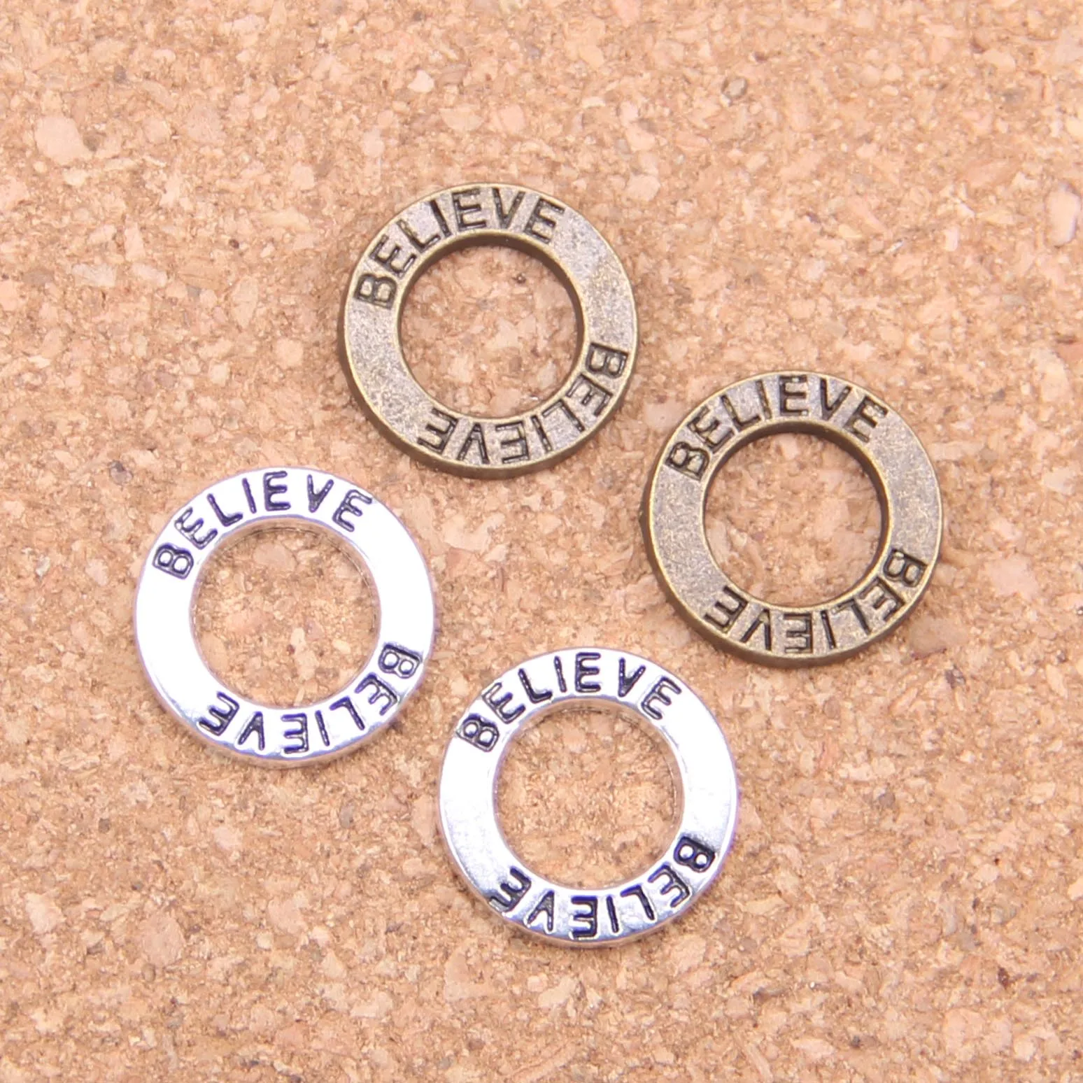 

106pcs Charms circle plates believe 14mm Antique Pendants,Vintage Tibetan Silver Jewelry,DIY for bracelet necklace