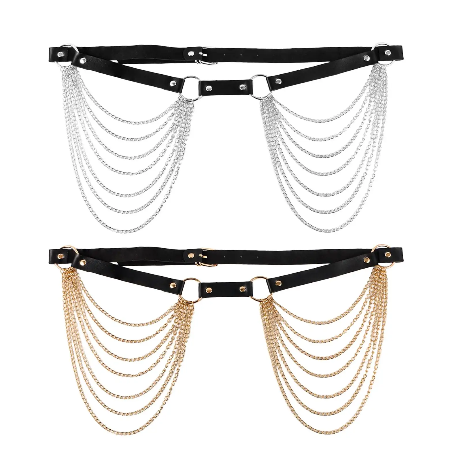 Waist Belt with Chain Hiphop Punk Bar Waistband Decorative Waist Chain for Nightclub