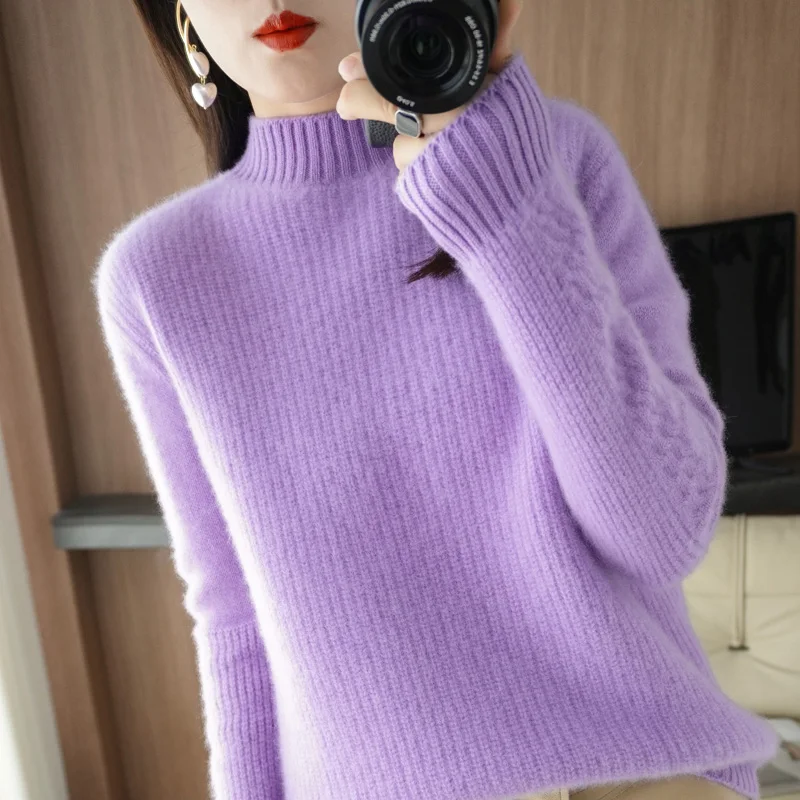 Autumn and winter new women's sweater 100% pure wool knitted pullover sweater fashion casual bottoming shirt women's top