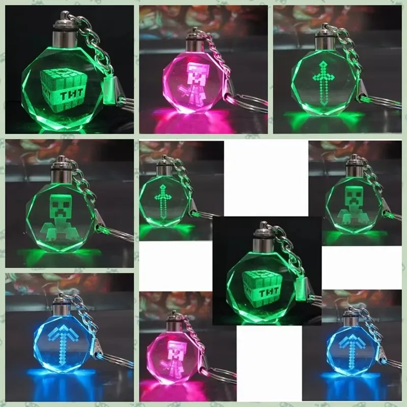 Фото Рюкзак Minecraft «Мой мир» с LED-подсветкой, цветной кулон, меч, топор, крипер, брелок, светящаяся игрушка, кукла, Стив, Энд, Шэдоу, игрушки, подарок на день рождения №2