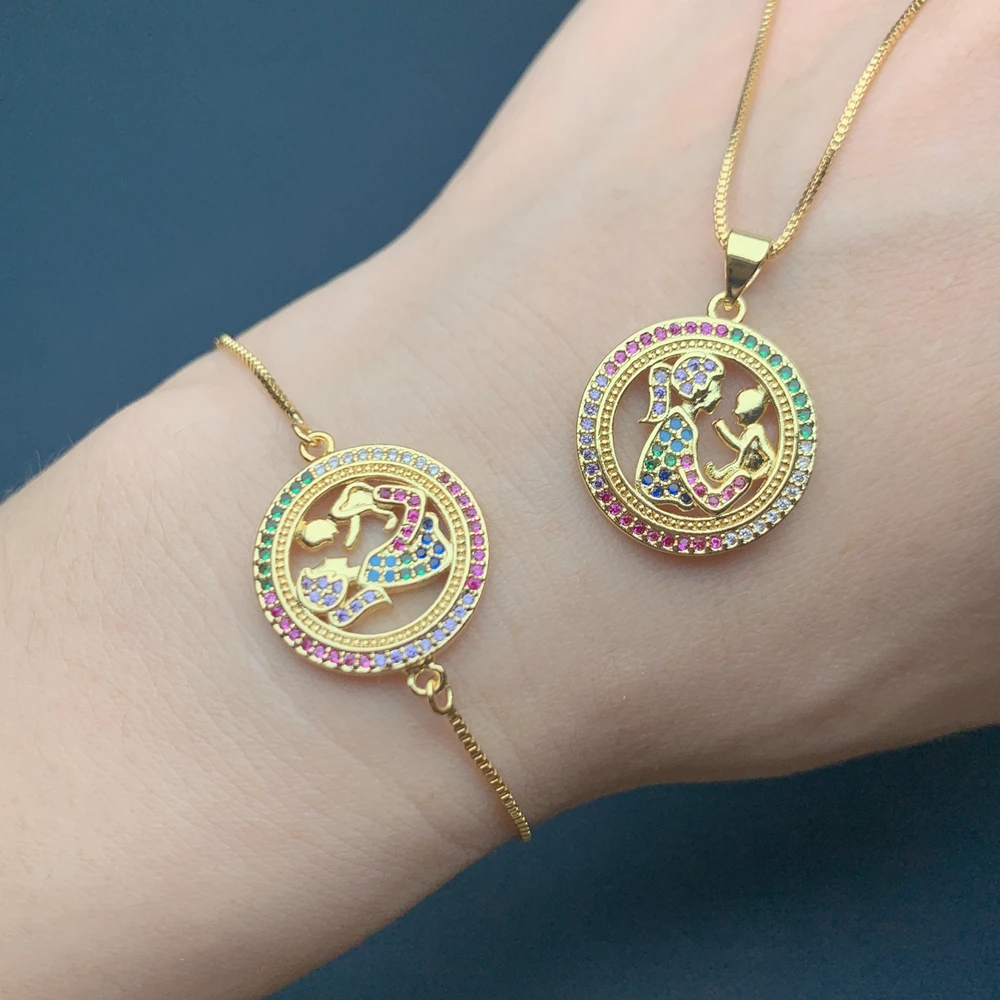 

2022 Mother's Day Mother kids Jewelry Sets For Women Color Rhinestones Mom Pendant Charm Necklace And Bracelet Wholesale