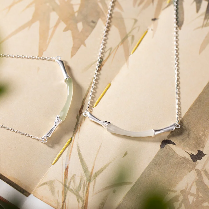 

Yilu Серебро S925 пробы инкрустированный Hetian нефрит белый бамбук нубук персонализированный Универсальный женский комплект цепочек на ключицу