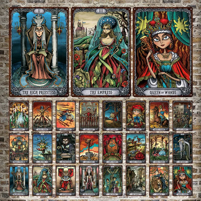 

Tarot Metal Tin Sign Abstract Classical Character Princess King Knight Retro plaque Iron Plate Wall Decor Restaurant Bar Club