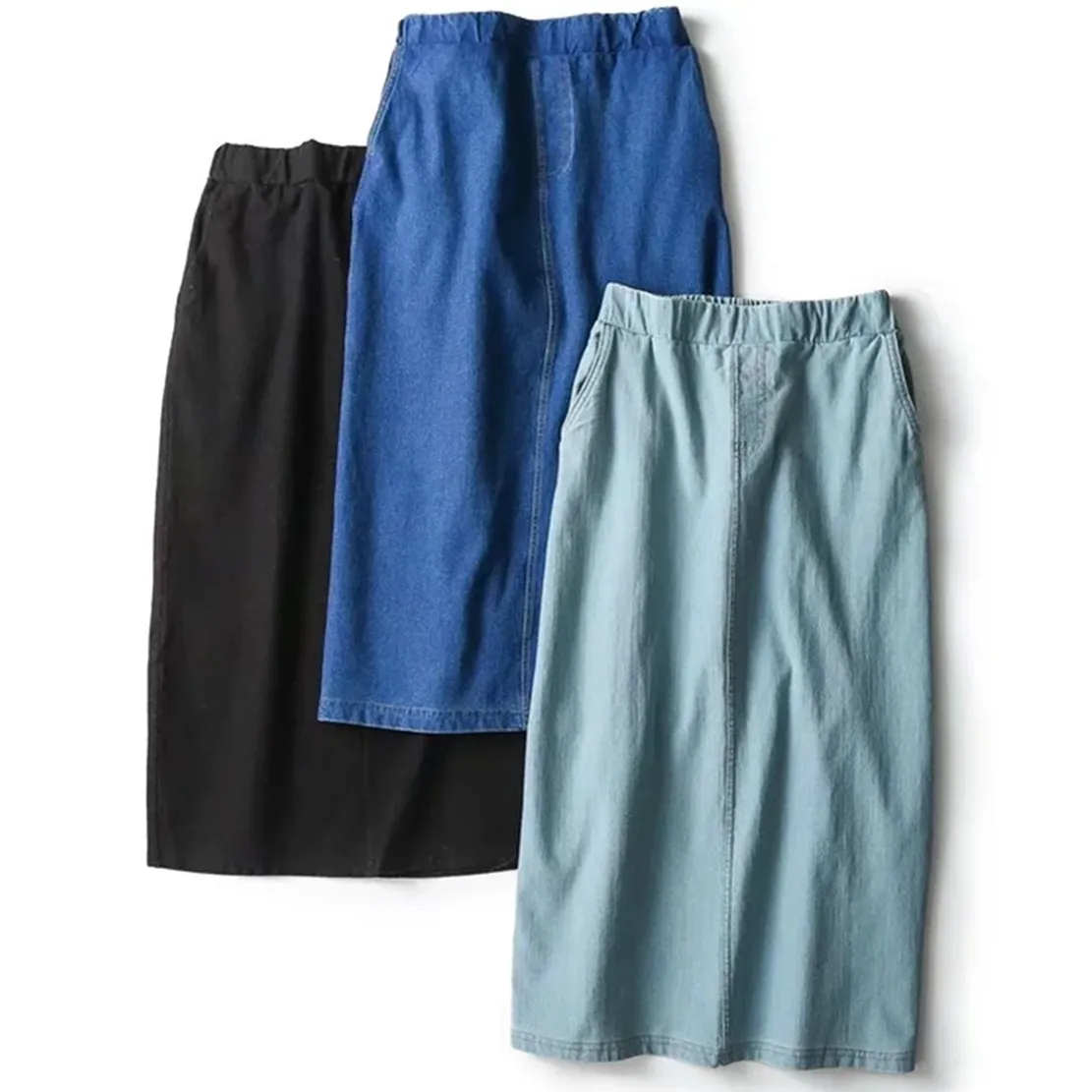

Jenny&Dave 2022 Fashion Simple Casual High Waist Elastic Cotton Denim Skirt Women England Style Midi Skirts Womens