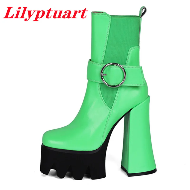 

LILYPTUART ZA Ankle Boots, 2022 Winter Brand New Round Toe British Style Platform Designer Luxury Women's Shoes Botines Mujer