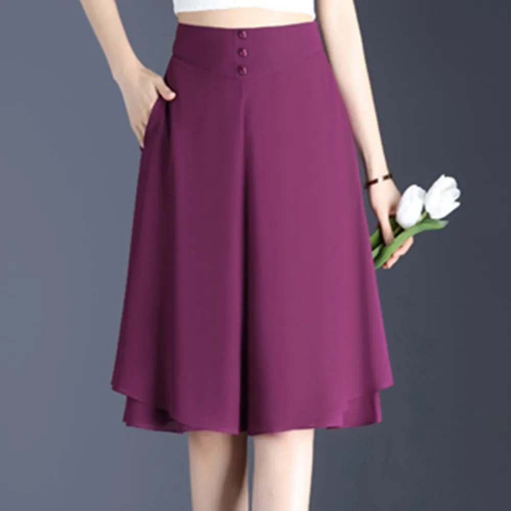 

2023 Women Summer Loose Chiffon Shorts Skirt Oversize Korean Casual Elastic Waist Five-Point Wide Leg Pants Culottes Femme